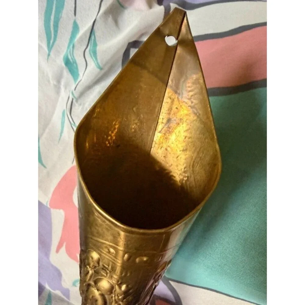 Vintage Brass Wall Pocket Cone Vase - 11